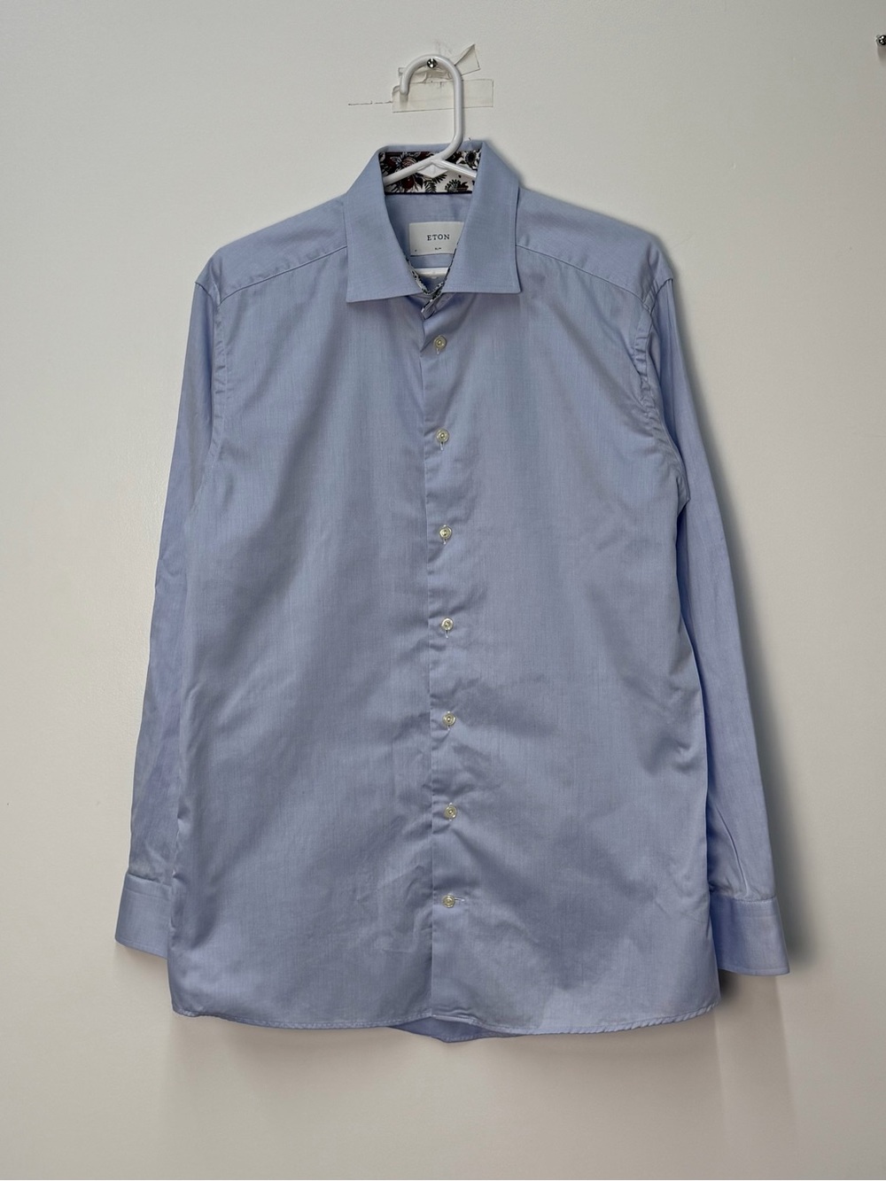 ETON - Light Blue Dress Shirt with Floral Contrast Trim